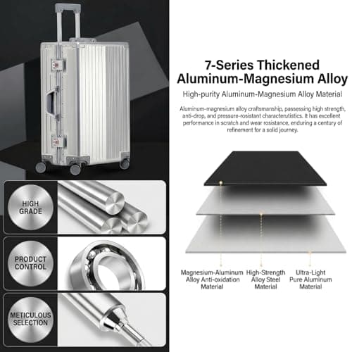 Simanli All Aluminum 24 inch Suitcases Carry On Luggage Hard Shell Suitcase Aluminum Alloy Trolley Case with TSA Locks Silent Spinner Wheels (Silver,24 inch) — view 4