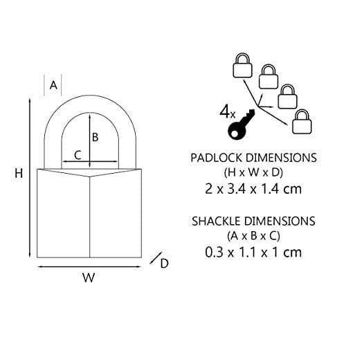 MASTER LOCK Small Padlocks [Key] [Keyed Alike] [Family Pack of 4] 9120EURQNOP - Best Used for Backpacks, Luggage, Computer Bags, Locker, Gym and More — view 3