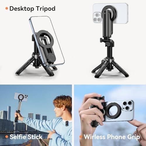 CloudValley Mini Selfie Stick Tripod with 2 Fill Lights, 4 in 1 Pocket Phone Tripod with 360° Rotation, Detachable Bluetooth Remote Control, Foldable Handle Grip, Compatible with iPhone/Android — view 2