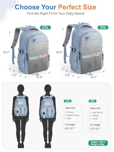 FIORETTO Lightweight School Backpack Womens, Cute School Bag for Teenager Girls, 15.6 Laptop Rucksack Backpack for School Casual Daypacks Travel Backpack for College Work Blue 25L — view 6