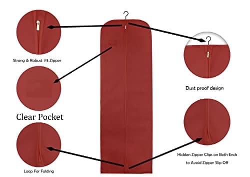 Wedcova Dress Bag | Hanging Garment Bags | Full Length Travel Covers | Long Clothes Storage Cover with Zipper for Women | Wedding Coat & Suits Carrier | 72 Inch (182cm) | Pack of 5 | Maroon — view 5