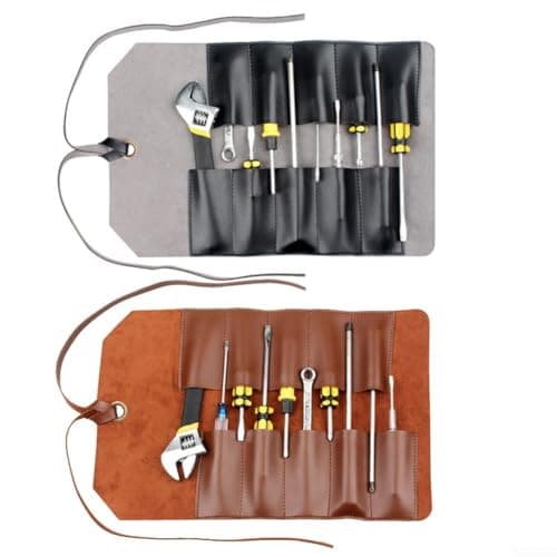 Zilimontt 1Pcs Portable Leather Tool Roll Bag, Multifunction Hardware Wrench Storage, Heavy Duty Waxed Canvas Tool Roll Bag For DIY Enthusiasts (Brown) — view 2