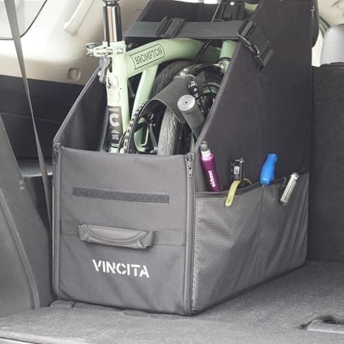 Vincita Keeper Box 2.0 for Folding Bicycle - Folding Bike Storage Solution - Suitable For Bike - Keep The Bike Vertical In The Car Trunk To Save Space (Black with Green zipper 2.0, For Brompton Bike) — view 3