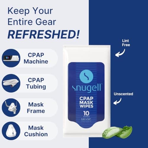 CPAP Mask Wipes by Snugell (12 Pack, 10 sheets/pack) - Perfect for Travel - For Cleaning CPAP Mask and Devices - Unscented 100% Soft Cotton - Skin Safe with Aloe Vera - Fast & Easy Opening Sachets — view 4