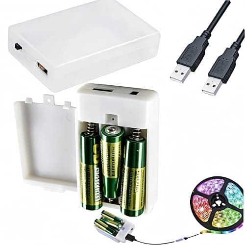 3 X AA Battery Holder Case with USB Port, 4.5V Portable Battery Power Bank, Battery Box for LED Strip, Fairy String Lights, Curtain Lights, Indoor‑Outdoor DIY Lighting Projects (Milky white, 2 Pcs)
