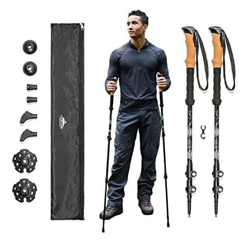 Cascade Mountain Tech Lightweight Aircraft-Grade Aluminum Trekking Poles with Extended Down Grip Plus Tip Kit, 2 Count (Pack of 1)