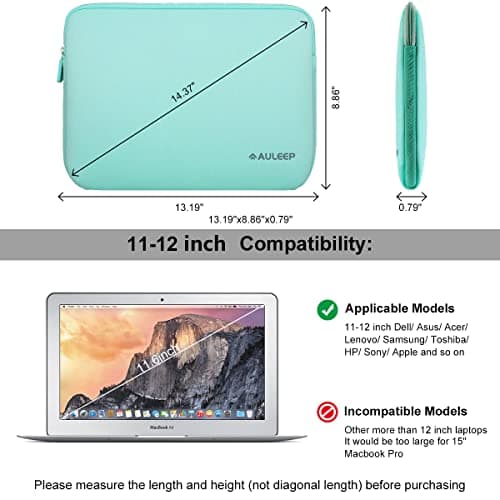 AULEEP Laptop Sleeves, 11-12 inch Neoprene Notebook Computer Pocket Tablet Carrying sleeve/Water-Resistant compatible laptop sleeve for Acer/Asus/Dell/Lenovo/HP, light green — view 2