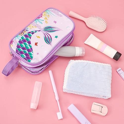 Mermaid Toiletry Bag - Travel Toiletry Bag Girls Kids Toiletries Travel Bag for Camping Trip Home Water-Resistant Portable Girls Dopp Kit for Birthday Gift Organizer with Mesh Pocket — view 4