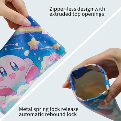 PERFECTSIGHT Eyeglass Glasses Sunglass Case Bag with Cleaning Cloth, Portable Squeeze Top Soft Vegan Leather Pouch for Women Boys Girls 2 Pack (Blue+Pink KB Bear) — view 3