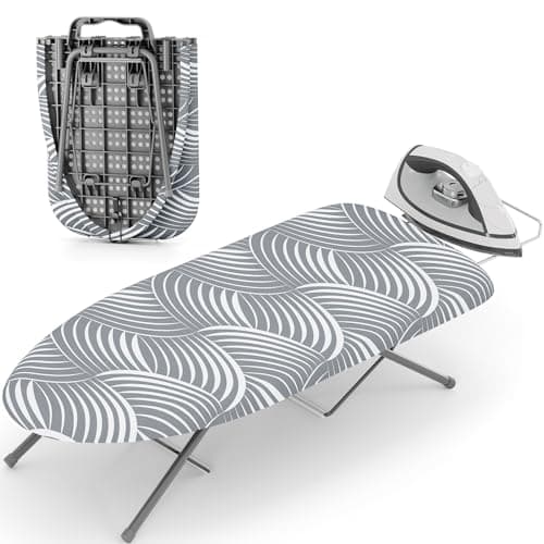 KINGRACK Foldable Small Ironing Board with Iron Rest, 30×76 cm,Grey & White