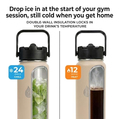 Insulated Metal Water Bottle with Straw 750ml- Stainless Steel Water Bottle, BPA Free, Lid Straw & Spout, Leakproof, 24 Hours Cold & Hot, Work, Travel, Gym Bottle for Men & Women - Sandstone -Daydrate — view 2