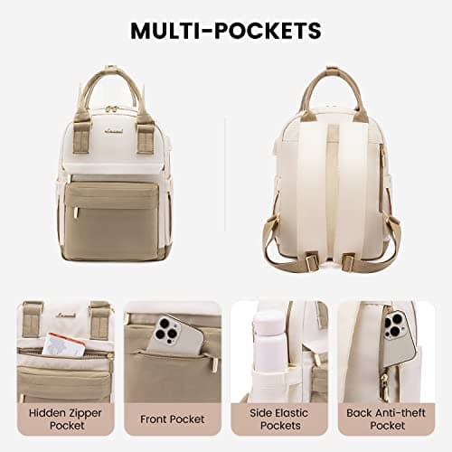 LOVEVOOK Backpack Womens Small Fashion Rucksack Bag for Ladies with USB Port Waterproof Handbag for Girls Anti-theft Mini Casual Daypack City Pack for School Uni Travel, Beige Khaki — view 2