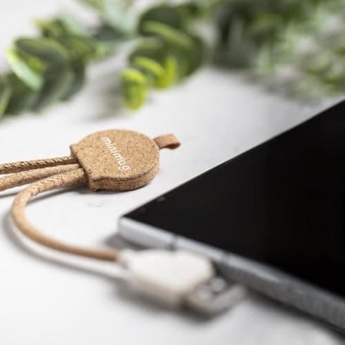 Sawfish Personalised Charging Cable Stuart Eco-Friendly Cork & Wheat Straw Multi Charging Cable with USB-C, Lightning & Micro USB, USB Data Transfer Cable — view 5