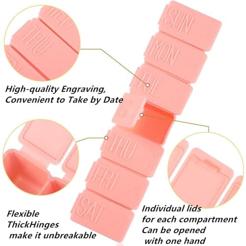 RUIENGCOMM 2 Pcs Daily Pill Box Portable Pill Case Weekly Pill Organizer Plastics Weekly Tablet Organiser Pill Container for Tablet Organiser Vitamins Supplements Medicine — view 3