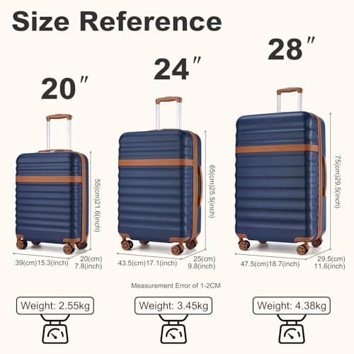 Kono 28 Inch Hardshell Suitcase Large Expandable Travel Luggage(Navy/Brown) — view 2