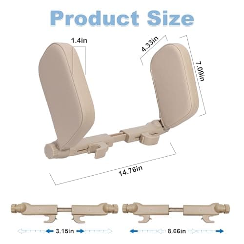 C COMCROSFLY Car Headrest Pillow, Adjustable Head Rest Pillow for Car Seat, Head Neck Support for Kids Adults Travel Sleeping, Fit for Headrest with Poles (Beige) — view 3