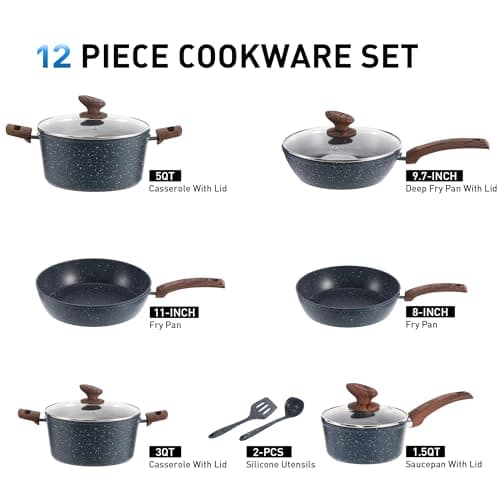 Kitchen Academy 12 Pieces Nonstick Pots and Pans Set, Cookware Set Blue — view 4