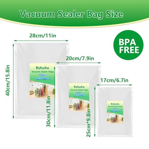 Rshuhx Vacuum Food Sealer Bags Mixed 17x25cm 20x30cm 28x40cm 80 pack BPA Free Vacuum Storage Bags for Sous Vide Cooking Commercial Grade Textured Food Vacuum Sealer Bag Thick Embossed — view 2