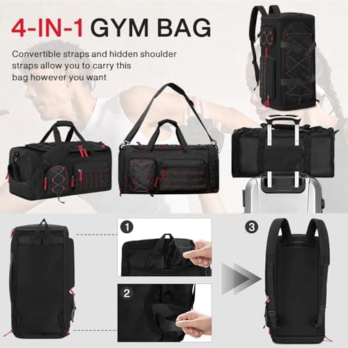35L Gym Bag with Shoe Compartment, Dry & Wet Separation Overnight Bag-Black — view 2