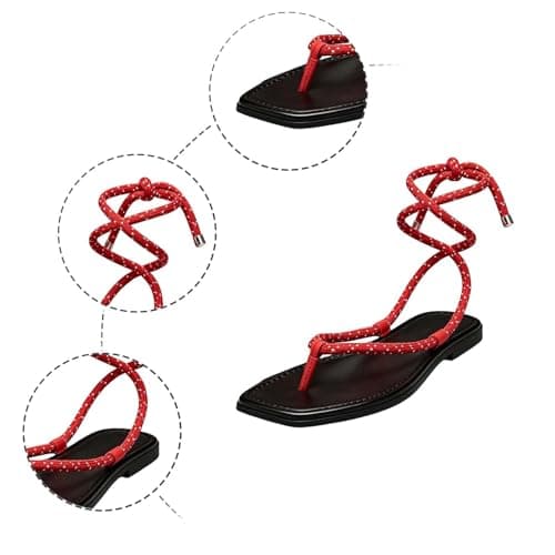 Lightweight Summer Sandals For With Rope Straps Casual Sandal Style Weave Flat Sandals For Hot Weather (Red, 3.5) — view 4
