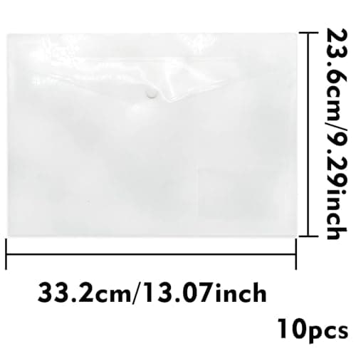 A4 Plastic Wallets, 10 Pack Clear Folders Plastic File Folder Document Wallets Envelope Folders with Label Pocket and Button for School, Home, Office, Travel and Stationary Supply(Transparent) — view 2