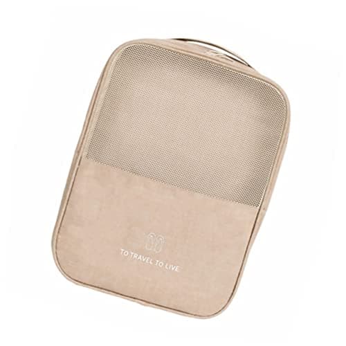 PACKOVE Travel Shoe Storage Bag Lightweight Tear Resistant Oxford Cloth Shoe Pouch for Outdoor and Travel Use with Drawstring Closure in Khaki