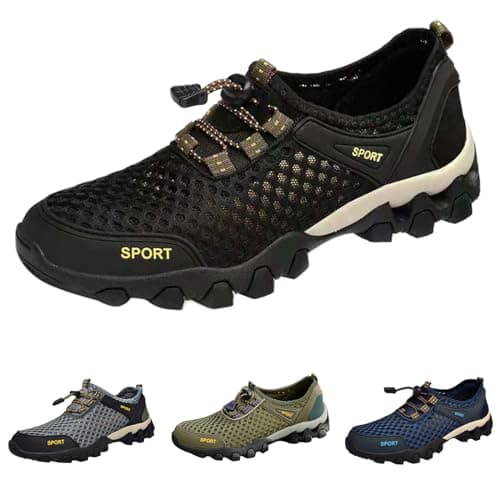 Mens Walking Shoes Summer Mesh Breathable Hiking Shoes Comfortable Walking Shoes Outdoor Travel Shoes Fashion Casual Sports Shoes Black — view 5