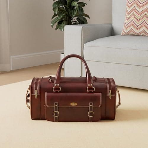 Hulsh Leather Duffle Bags for Men 24 Inch | Vintage Brown Genuine Leather Travel Bags for Mens Overnight Weekend | Best Full Grain Leather Luggage Duffel Carry On Weekender Sports Gym Bag for Women — view 2