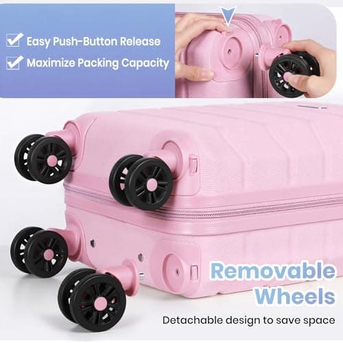Tavoxda Cabin Suitcase Hand Small Travel Luggage, Carry On Suitcase with ABS Hard Shell Spinner &Removable Wheels for Ryanair, Wizz Air, 40x30x20cm Airline Approved, 16 Inch, Pink — view 3
