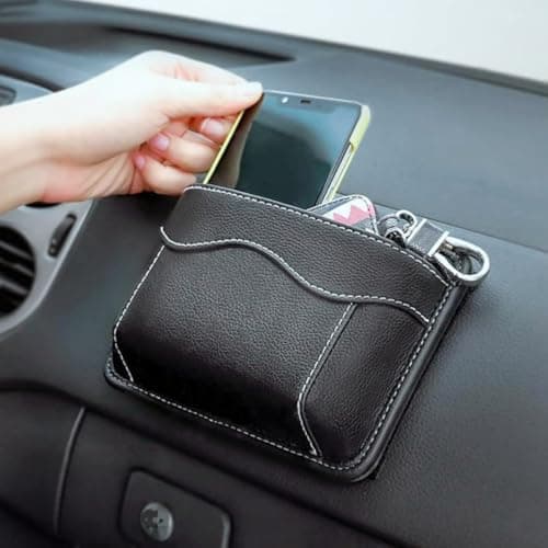 Zpeiran PU Leather Car Side Pocket Organizer,Black Car Seat Gap Filler Organizer,Cars Door Pocket Pouch for Coins,Glasses,Phones,Cards,Keys (Black) — view 2