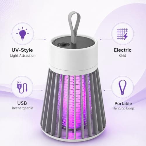 USB Rechargeable UV Bug Zapper Mosquito & Fly Trap, Portable Electric Insect Killer Lamp with Hanging Loop for Camping, Bedroom, Patio & Indoor Outdoor Use — view 4