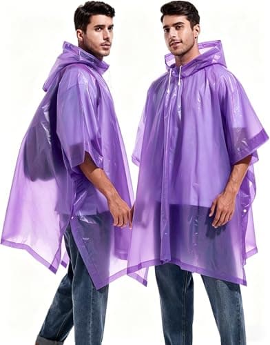 Rain Ponchos for Adults, Emergency Use, 2 Pack, Reusable, Hooded, Purple — view 5