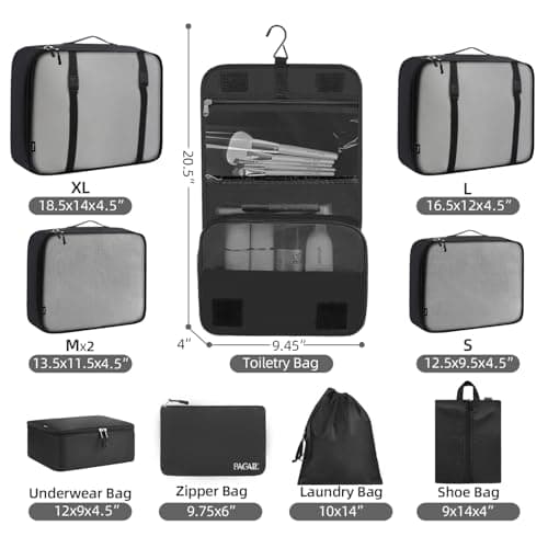 BAGAIL 10 Set Packing Cubes Various Sizes Packing Organizer for Travel Accessories Luggage Carry On Suitcase - Black — view 2