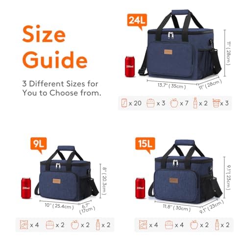Lifewit Lunch Bag 15L 24 Can Insulated Lunch Box Soft Cooler Cooling Tote for Adult Men Women, Dark Blue — view 4