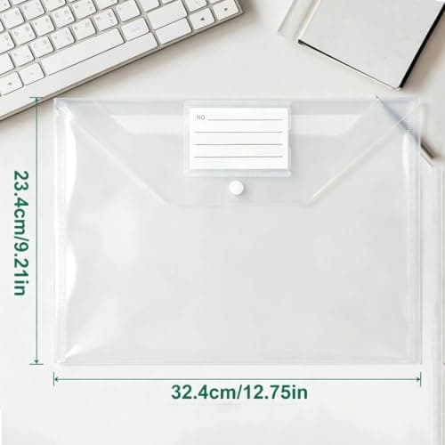 X-YSUNEAS Plastic Wallets A4 10 Pack Document File Folders with Label Pocket and Button Closure for Home Office School Office Supplies Storage（White） — view 2