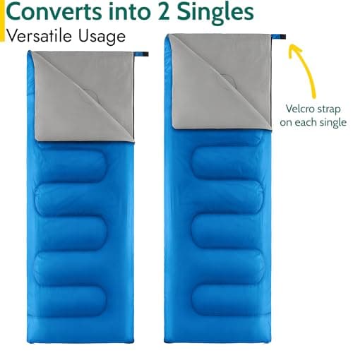Trail Double Sleeping Bag For Adults, Envelope 2 Season Summer Spring Autumn 250gsm, Outdoor Camping, Lightweight Carry Bag, Storage Pockets, 200cm x 150cm — view 4