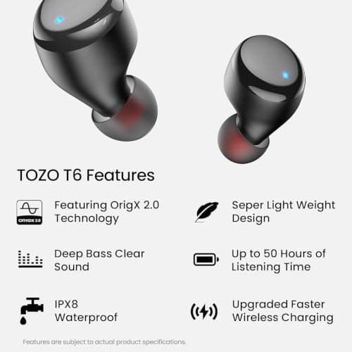 TOZO T6 Wireless Earbuds Bluetooth 5.3 Stereo Sound in Ear Headphones — view 2