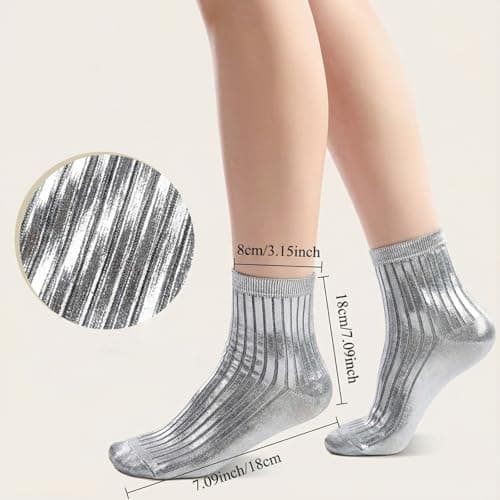 CGGMVCG Women's Metallic Silk Sock, Elegant Luxury Shiny Foil Glitter Ribbed Crew Socks for Party or Daily Wear, Soft Breathable Comfort Silky (Gold, One Size) — view 4