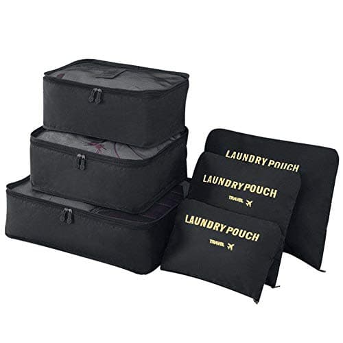 Vicloon Travel Luggage Organizers,Complete Set of Different Packing Cubes Waterproof Travel Storage Bags,Organisers Nylon Suitcases, Black, S