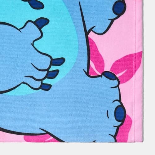 OHS Stitch Beach Towel, Officially Licensed Stitch Gifts for Girls Boys Super Soft Quick Dry Microfibre Beach Towel Holiday Essentials Summer Travel Swimming Towels for Kids, Pink - 71 x 152cm — view 3
