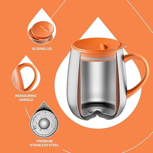 Ideus 460ml Insulated Coffee Mug with Lid and Handle (Orange 2.0) — view 3