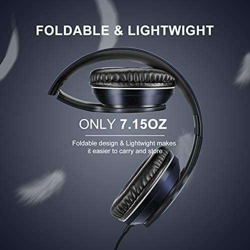 LORELEI X6 Over-Ear Headphones With Microphone, Lightweight Foldable & Portable Stereo Bass With 1.45M No-Tangle, Wired for Smartphone Tablet MP3/4 (Dark Blue) — view 3