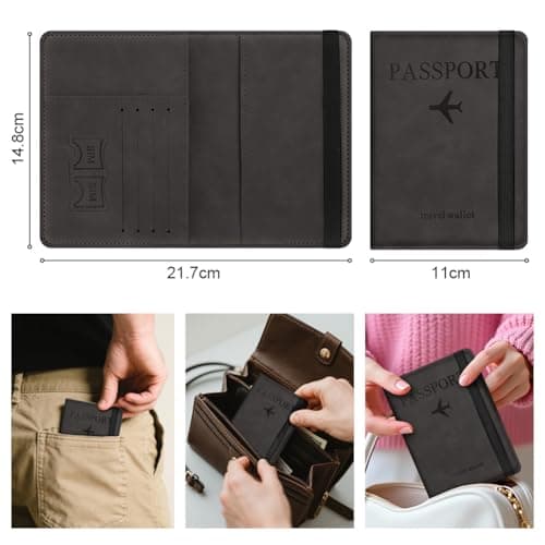 AOOSU Passport Holder Cover, PU Leather Passport Cover with RFID Blocking Travel Wallet, Portable Universal Travel Wallet Case Organiser for Money, Boarding Passes, Credit Cards Black — view 2