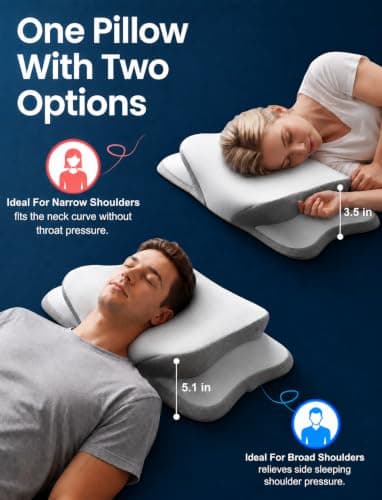 Memory Foam Pillow for Neck Support and Relief, Ergonomic Pillow Cervical Design with Dual Height Options, Comfortable Neck Pillow for Side, Back and Stomach Sleepers, Cooling Removable Cover（White） — view 3