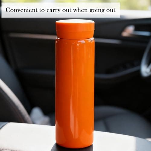 300ml Small Flask, Reusable Vacuum Insulated Stainless Steel Insulated Tumbler Water Bottle with Leakproof Lid for Hot & Cold Drinks, Portable Coffee Mug for Travel (Orange) — view 4
