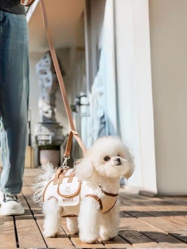 HIPIPET Dog Carrier Backpack, Portable Pet Shoulder Bag with Leash, for Small Dogs 1.8-8.2 kg, Beige (Brown, M) — view 5