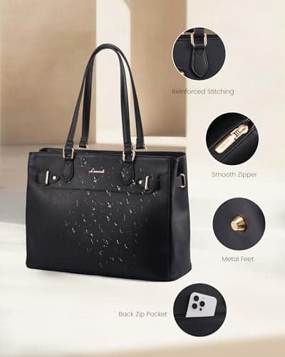 LOVEVOOK Laptop Handbags for Women, 15.6 Inch Tote Bags Large Ladies Work Bags with Compartments, PU Leather Shoulder Hand Bags with Large Cup Holder for for Work/College/Travel, Black — view 6