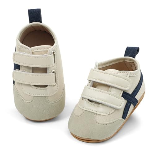 MASOCIO Baby Shoes Boys Girls First Walking Toddler Trainers Pre Walkers Prewalker Soft Sole Size 4 UK Child Infant 12-18 Months Beige — view 3