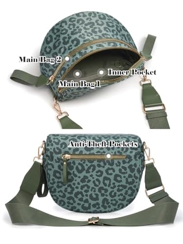 Pure Colour Crossbody Bag Bum Bag for Women,Spacious Purse Fanny Packs Belt Bag,Oversized Bum Bag, Bean Green Leopard Print Bum Bag, 11.0 Inches X 8.6 Inches X 4.5 Inches, Casual — view 4