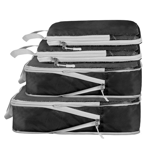 Compression Packing Cubes,Travel Storage Bag, Travel Packing Essentials for Suitcase Organizer Bags, Packing Organiser for Carry On Luggage(Black, Set of 4)